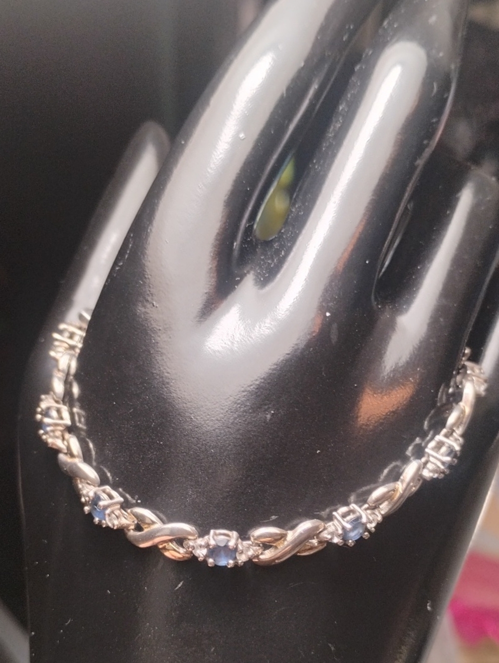925 Sterling Silver Sapphire & CZ Bracelet 7.5"